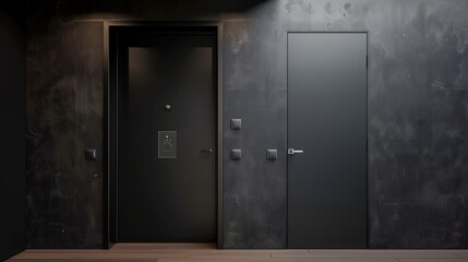 Modern steel door with a minimalist design and integrated doorbell