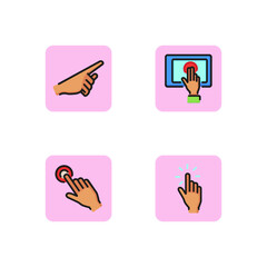 Hands and gadgets line icon set. Pointing index finger, using touchscreen, tapping with finger. Gesture concept. Can be used for topics like mobile app, digital screen, guidance. Vector illustration