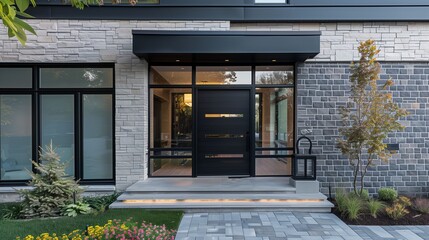 Modern steel door with horizontal windows and a matte black finish