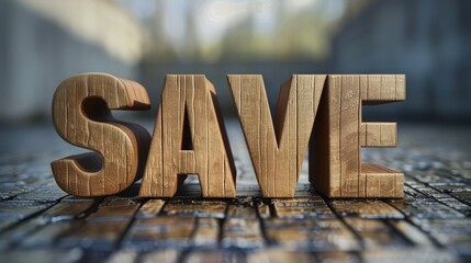 conceptual word "SAVE" on wooden cubes hyper realistic 
