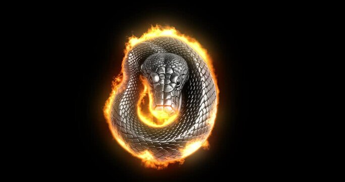 snake engulfed with fire on black background 
