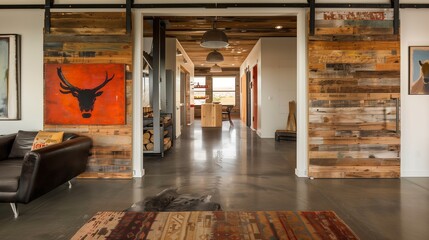 Sliding barn doors made from reclaimed materials for a sustainable entrance