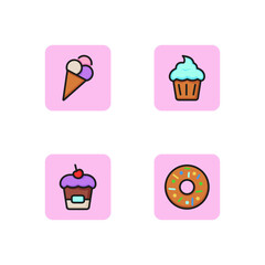 Desserts line icon set. Ice-cream, doughnut, muffin, cupcake. Food concept. Can be used for topics like cafe, bakery, coffee shop. Vector illustration for web design and app