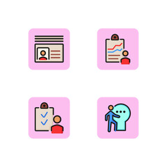 Personal information line icon set. Employee productivity, identification card, worker entering company. Identification concept. Can be used for topics like personnel, recruitment. Vector illustration