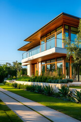 Fototapeta na wymiar Luxurious Modern Texas Home under the Clear Blue Skies of an Ideal Suburban Paradise