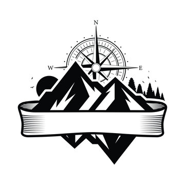 Mountain and compass adventure badge logo