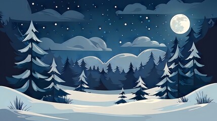 Tranquil winter night under a luminous full moon