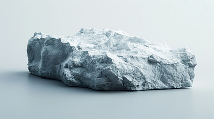 A large rock sits on a white surface