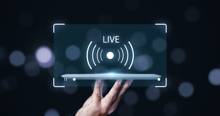 Live Streaming tool for business promotion concept, using tablet device live streaming broadcasting...