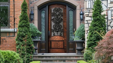 Wood and wrought iron door with a Mediterranean-inspired design
