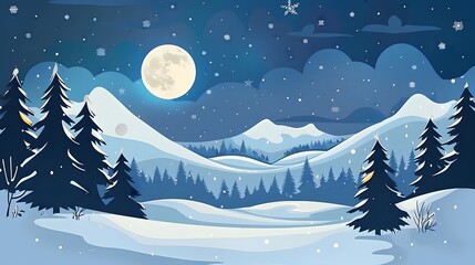 Tranquil winter night under a full moon