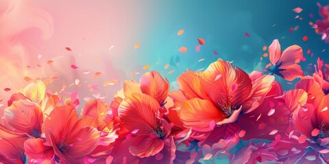 Pastel background with beautiful spring flowers