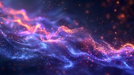 Obraz premium Stunning visualization of cosmic light waves flowing through dark space, creating a dynamic pattern of blues and pinks.