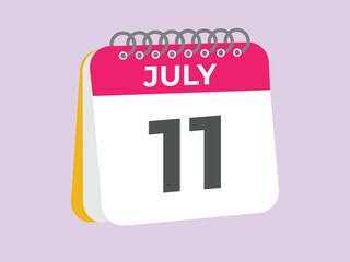 July 11 calendar reminder. 11 July daily calendar icon template. Calendar 11 July icon Design template. Vector illustration
