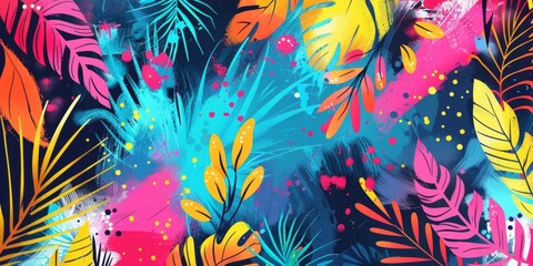 abstract colorful background with tropical leaves