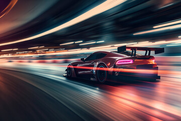 Fototapeta premium Super sport car on the speed, dynamic motion effect blurred background
