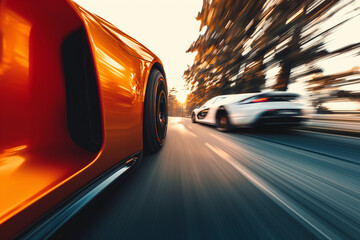 Super sport car on the speed, dynamic motion effect blurred background