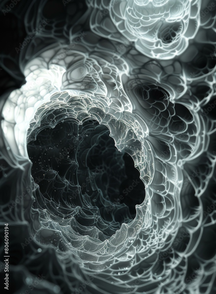 Fototapete black and white image of a 3d rendering of an organic structure