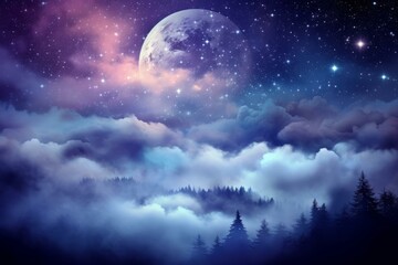 Fantasy landscape with full moon and clouds