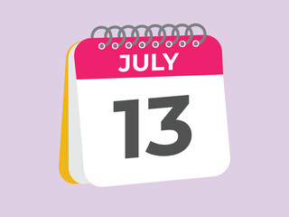 July 13 calendar reminder. 13 July daily calendar icon template. Calendar 13 July icon Design template. Vector illustration
