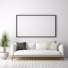 White sofa and plant in front of a blank wall