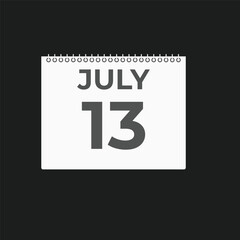 July 13 calendar reminder. 13 July daily calendar icon template. Calendar 13 July icon Design template. Vector illustration
