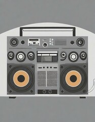 Obraz premium A retro boombox with large speakers and a central cassette deck in a minimalist style