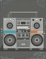 Fototapeta premium A retro boombox with large speakers and a central cassette deck in a minimalist style