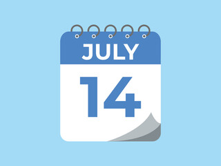 July 14 calendar reminder. 14 July daily calendar icon template. Calendar 14 July icon Design template. Vector illustration
