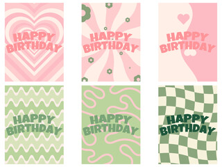 Happy Birthday Card Set Green and Pink
