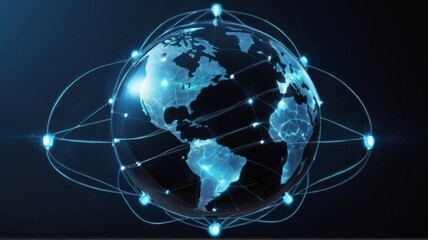 Fototapeta premium Network Grid on Globe. A Visual Representation of Global Data Flow Suitable for Background