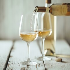 Close-up of pouring white wine into glass