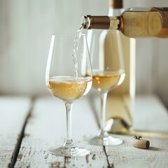 Fototapeta premium Close-up of pouring white wine into glass