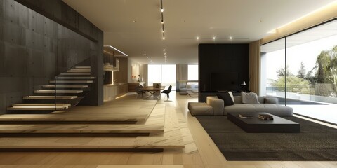 Modern minimalist open concept house interior design