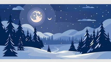 Winter night serenity under a moonlit sky
