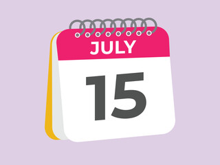 July 15 calendar reminder. 15 July daily calendar icon template. Calendar 15 July icon Design template. Vector illustration
