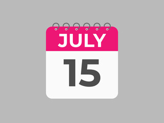July 15 calendar reminder. 15 July daily calendar icon template. Calendar 15 July icon Design template. Vector illustration
