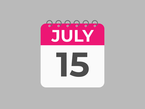 July 15 calendar reminder. 15 July daily calendar icon template. Calendar 15 July icon Design template. Vector illustration
