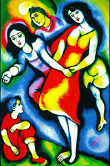 painting with paints - several women having fun on the lawn,generated by Ai