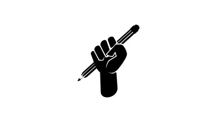 Hand Holding A Pencil, black isolate silhouette