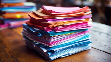 A stack of multicolored paper