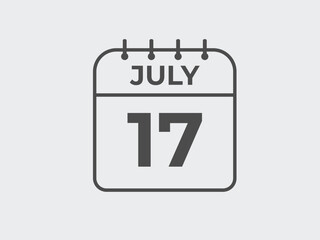 July 17 calendar reminder. 17 July daily calendar icon template. Calendar 17 July icon Design template. Vector illustration
