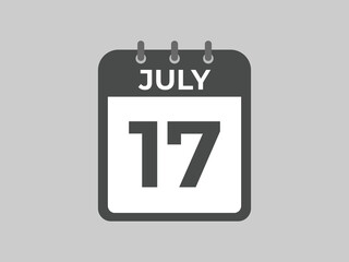 July 17 calendar reminder. 17 July daily calendar icon template. Calendar 17 July icon Design template. Vector illustration
