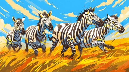 Zebras sprinting through the savanna with fiery gusto