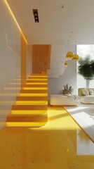 Modern interior with yellow stairs