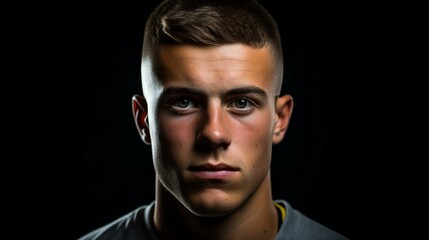 Obraz premium Portrait of a young male with short brown hair and green eyes
