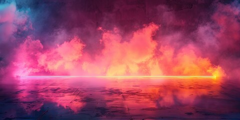 Fototapeta premium Pink and Yellow Neon Light with Cloud Formation. Square shaped Fluorescent Frame in Dark Environment.