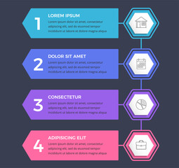 Infographic template with four options or steps with place for icons and text, vector eps10 illustration