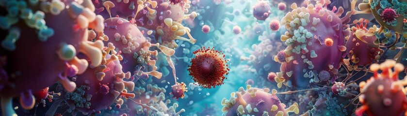 Surreal art poster symbolizing the immune system as a fortress defending against microbial invaders, creative for artistic spaces or educational use