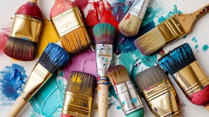 Colorful paintbrushes on a white background